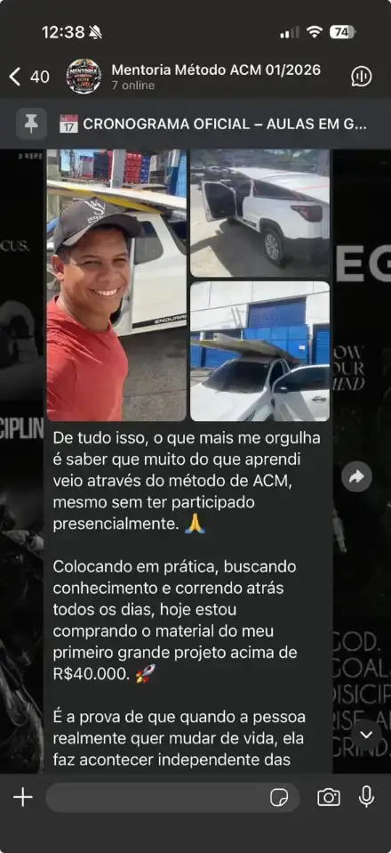 Captura de un alumno de la mentoría contando su primer gran proyecto
