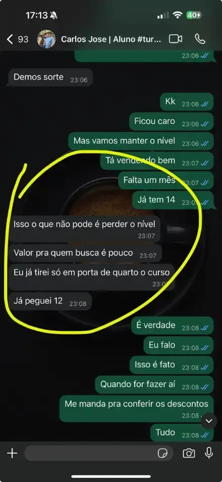 Captura de WhatsApp de un alumno contando cuántas puertas ya cerró